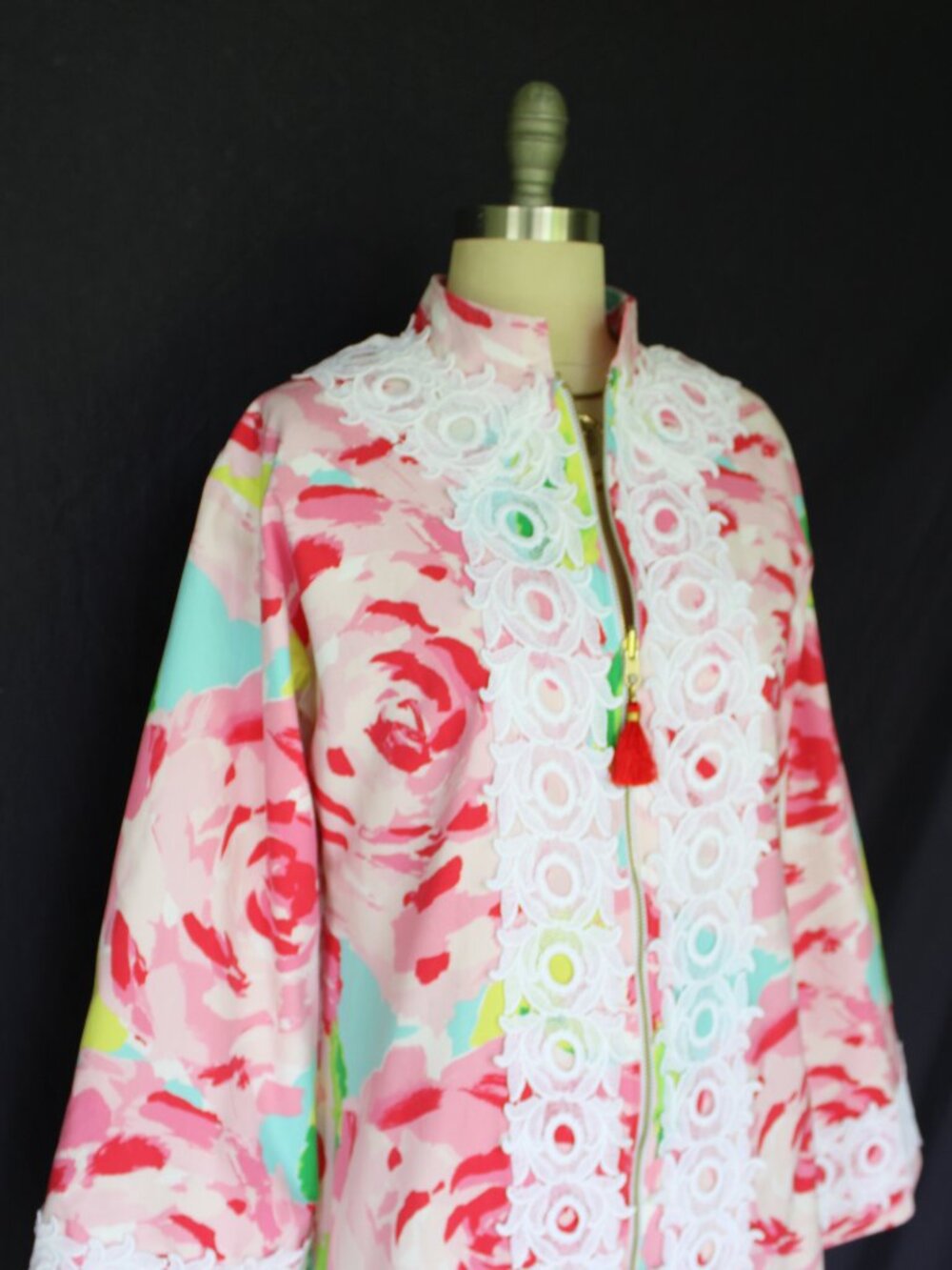 Rare custom Lilly Pulizer caftan tunic kimono dress First Impression lace tassel - Picture 3 of 10
